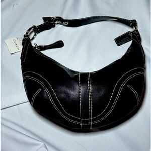 NWT vintage coach black leather crescent bag